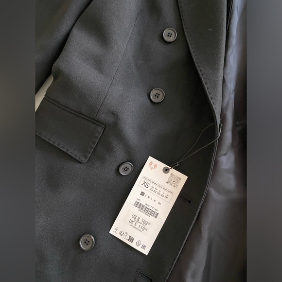 Zara Tailored Double Breasted Coat Black ZW COLLECTION size XS NWT - Picture 14 of 16